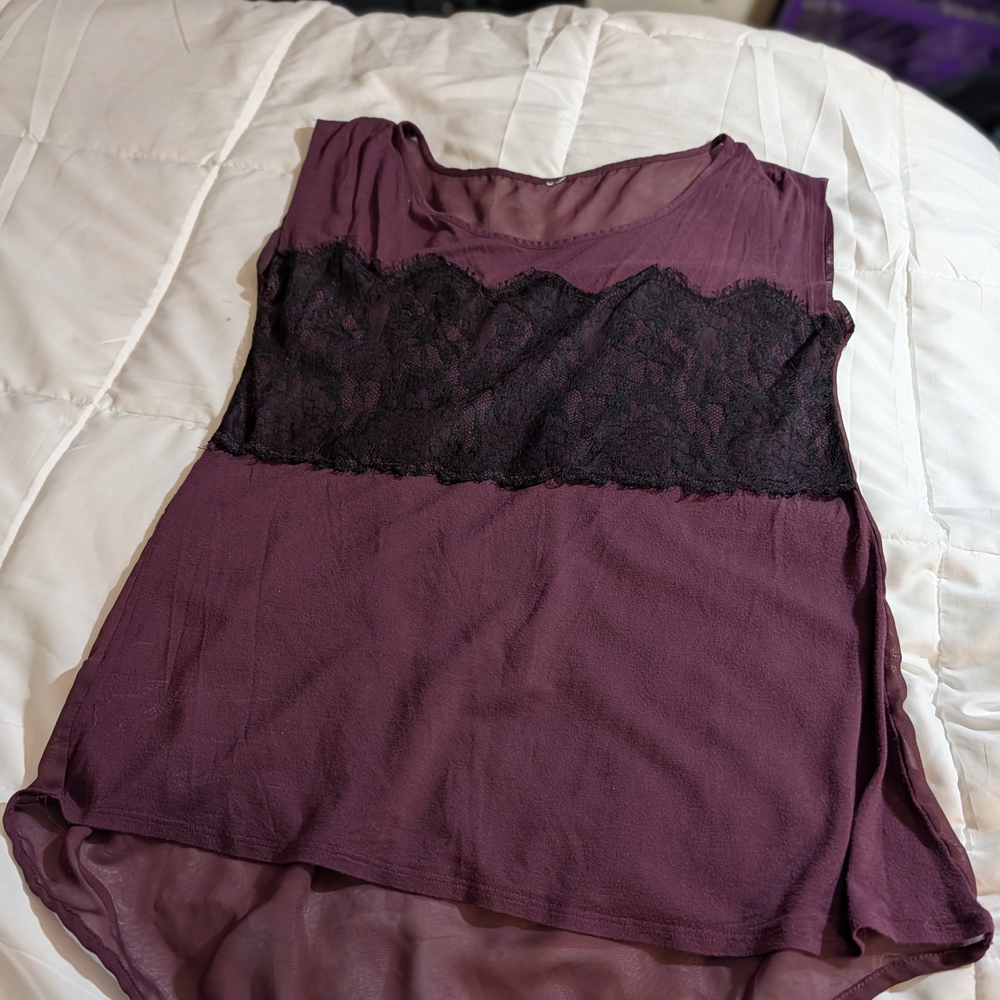 Women's Lace Trim Sleepwear Top - Purple and Black